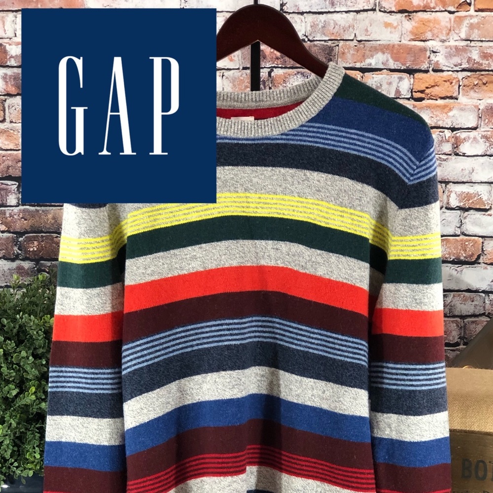 🐑 GAP Multi-Colored Striped Merino Wool Sweater